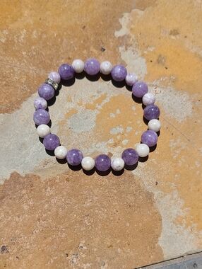 Hand Crafted Purple Angelite And Tiffany Stone Beaded Bracelet